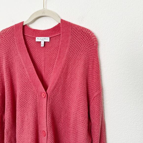 [Michael Stars] Pink Wool Blend Open Knit Cozy V-Neck Cardigan Sweater Sz Large - Picture 8 of 11